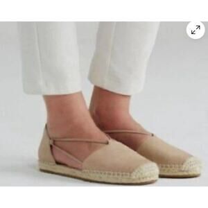 EILEEN FISHER Lee Tumbled Nubuck Espadrille Flats Strappy Neutral Latte Sz 8.5